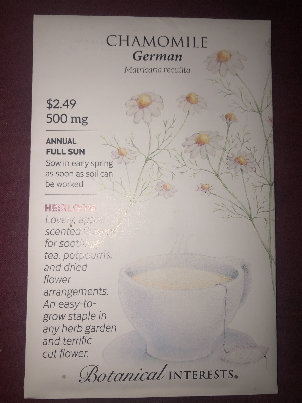 Chamomile German Heirloom Seeds Botanical Interests Exp. 12/2024 gallery