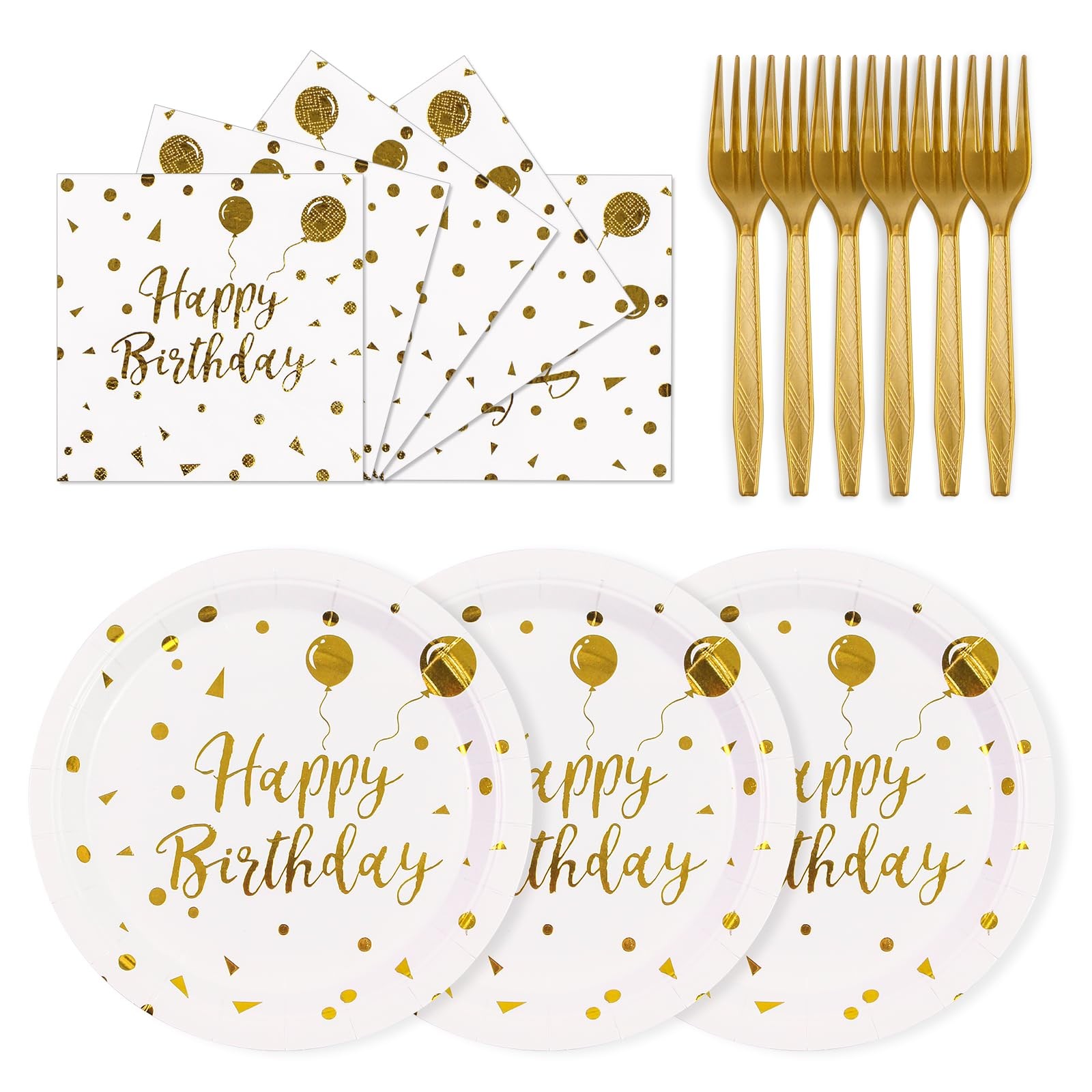 75PCS Happy Birthday Paper Plates - 7 Inch White Gold Dot Paper Plates and 6. gallery