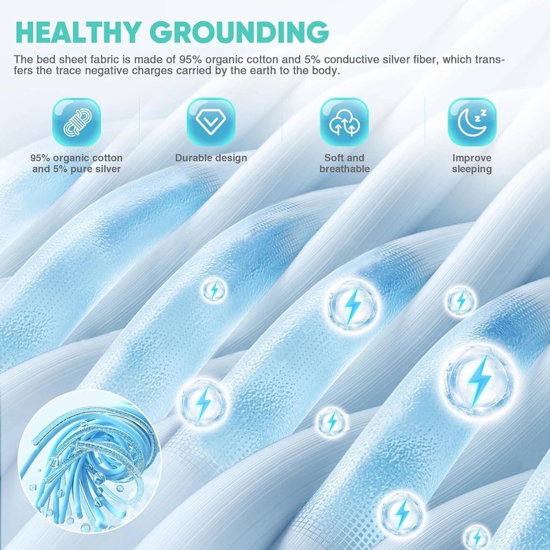Earthing Grounding Fitted Sheet 95% Cotton Silver Fiber Deep Pocket - FULL XL gallery