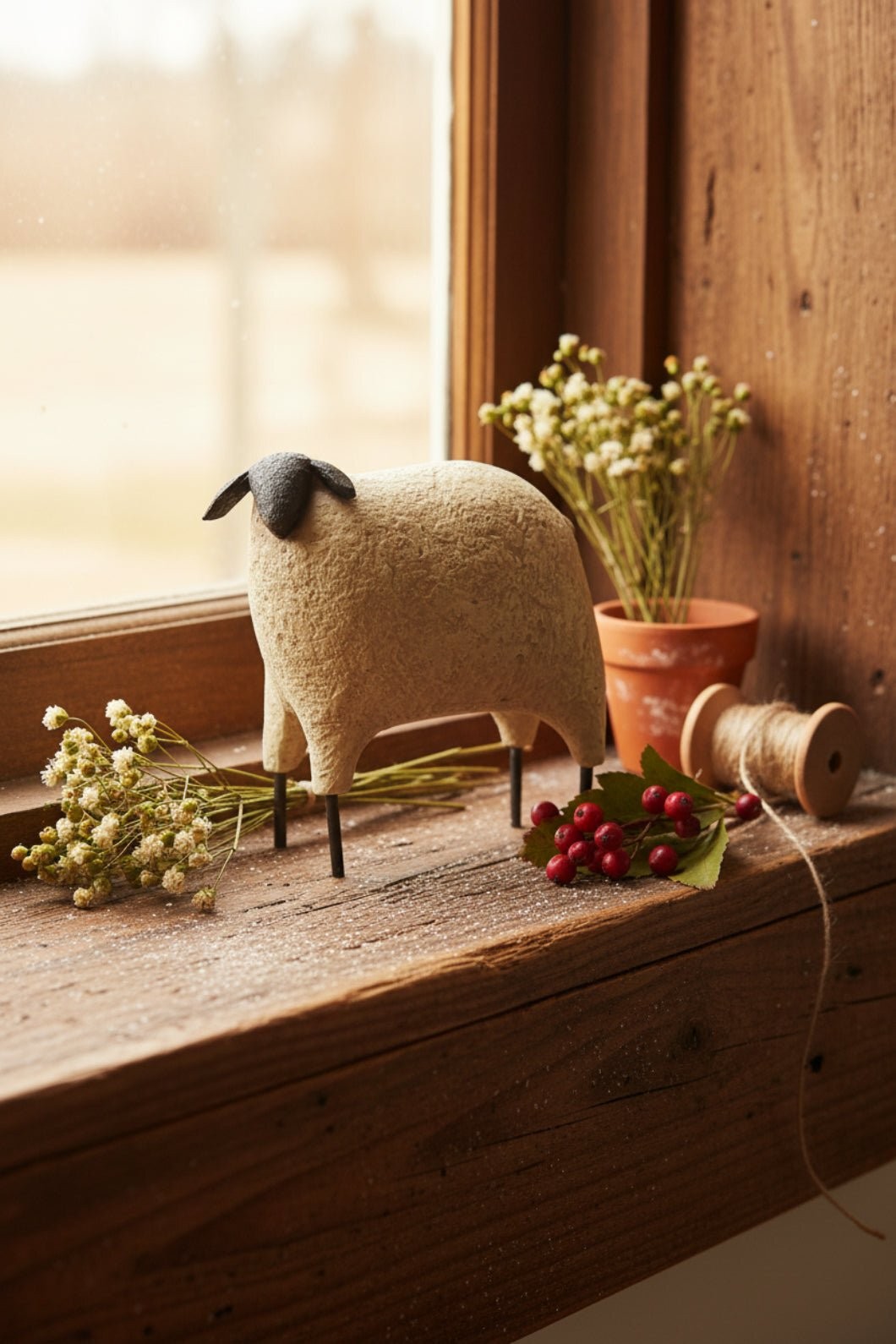 Primitive Farmhouse Medium Resin Sheep Figurine gallery
