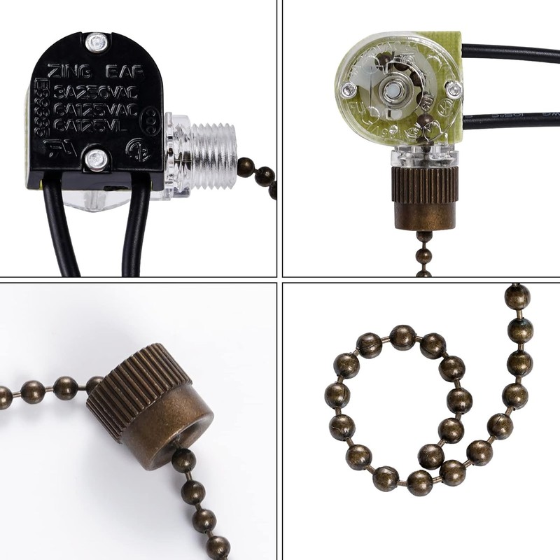 3 Pack Ceiling Fan Pull Chain Switch Zing Ear ZE 109 Two Wire Light Switch NEW gallery