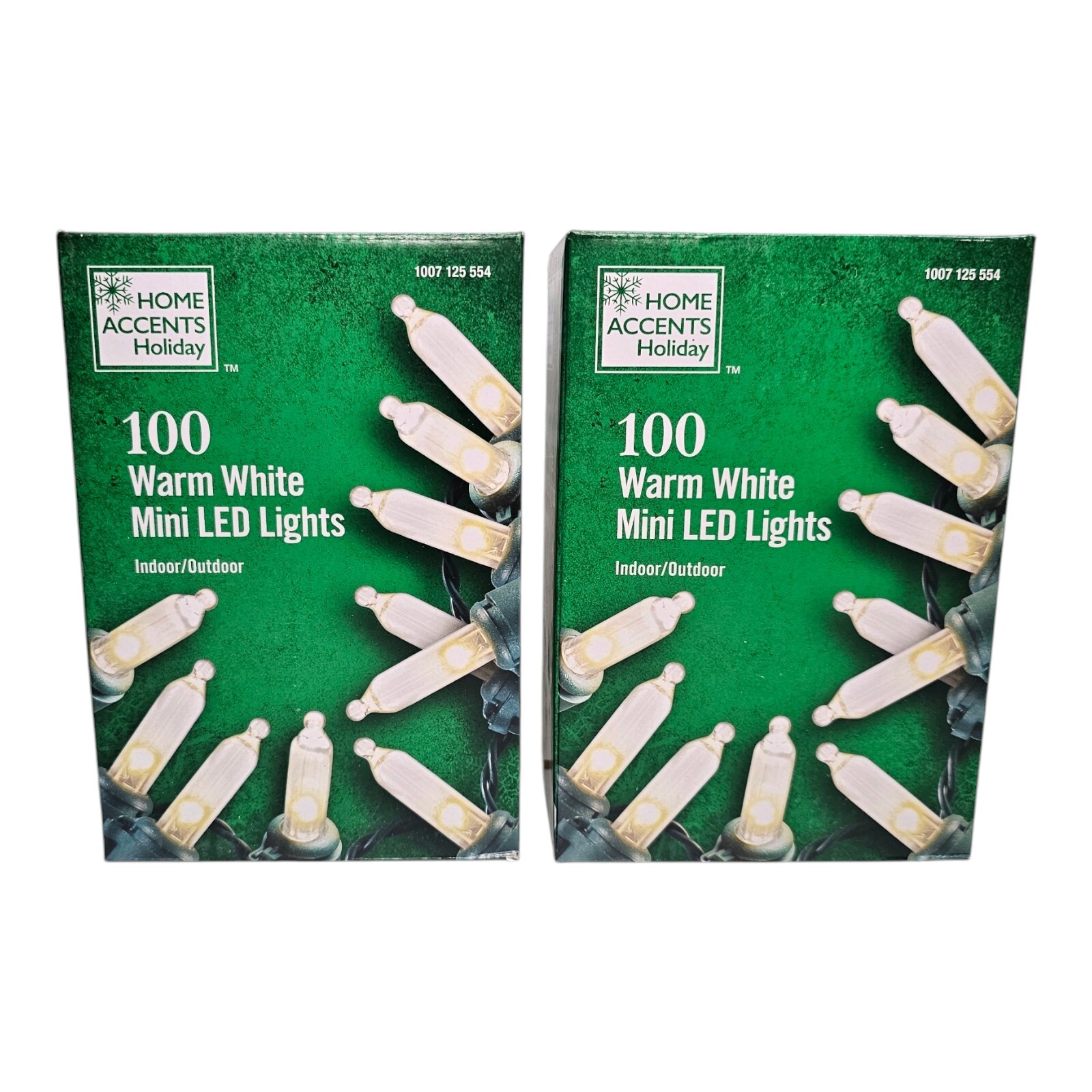 2 Boxes Home Accents 100 Warm White Mini LED INDOOR/OUTDOOR 28ft 10in Green Wire gallery
