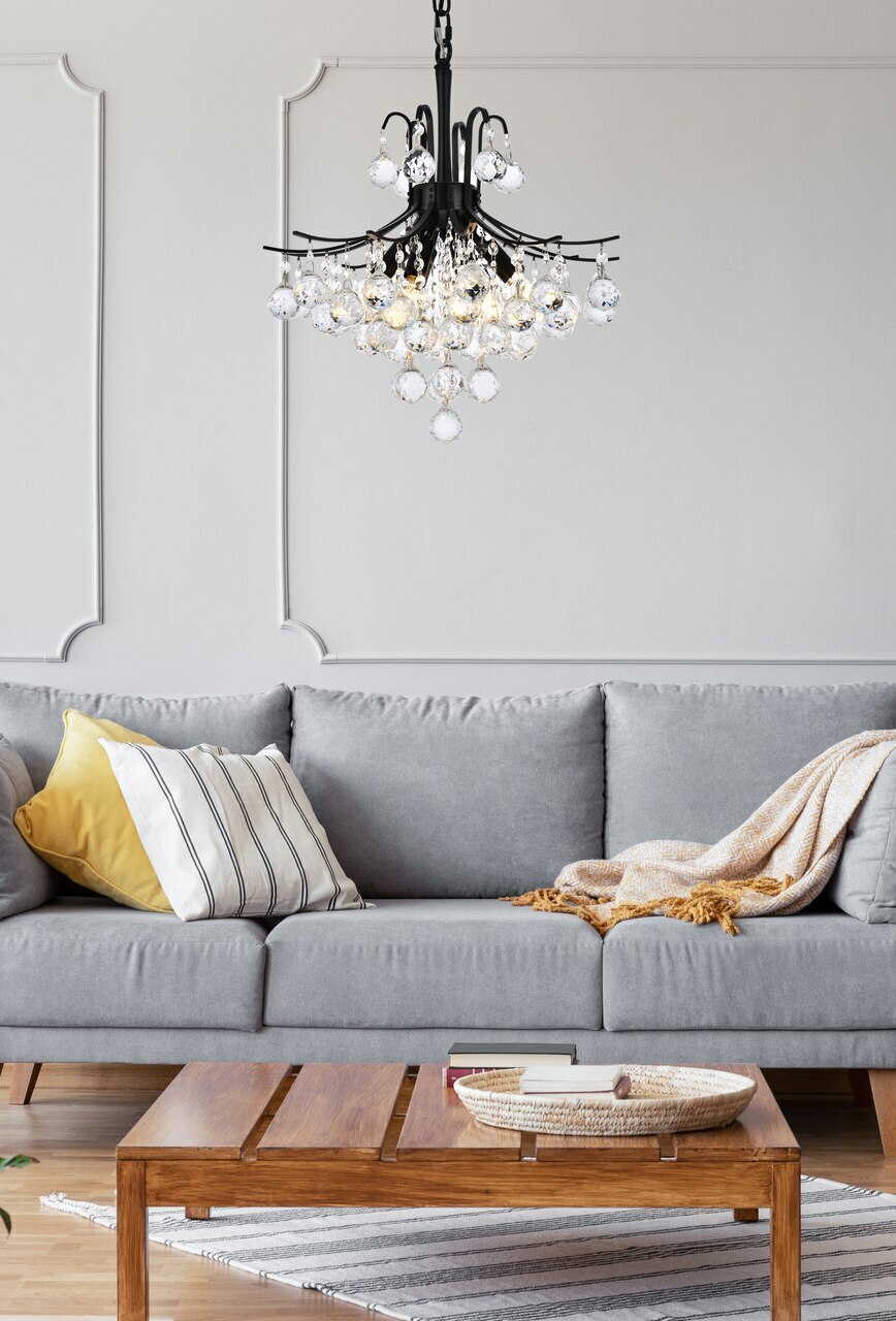 Crystal Chandelier 6 Light Fixture Pendant Black Living Dining Room Foyer 16" gallery