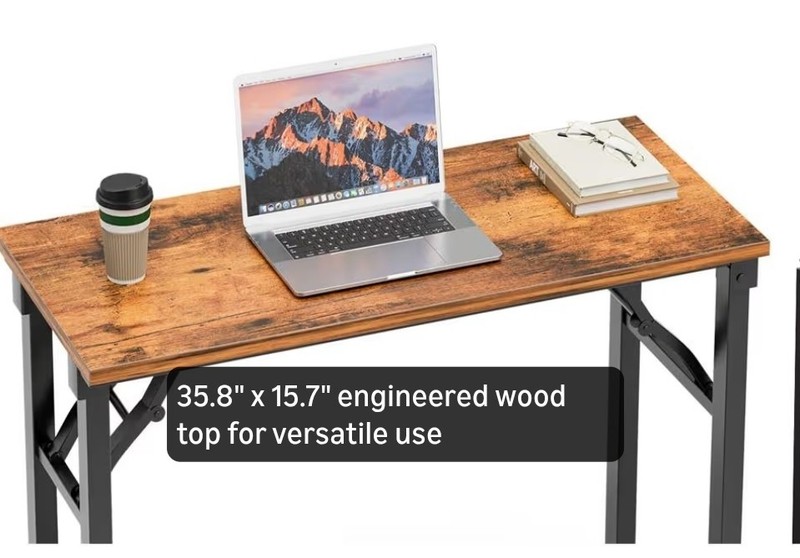 Folding Computer Desk Rustic Brown 44" Engineered Wood Metal Legs gallery