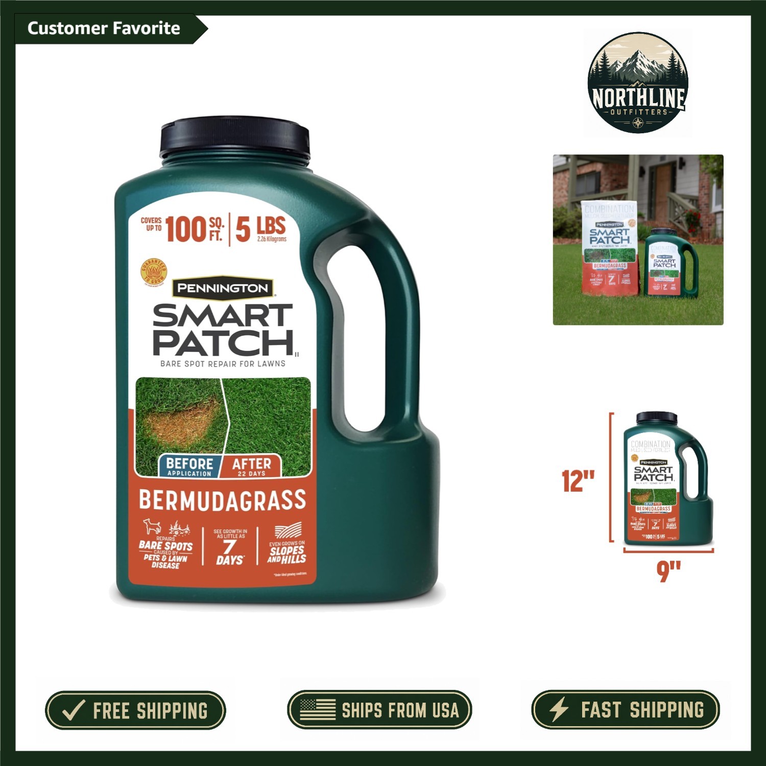 Bermuda Grass Seed, Fertilizer and Mulch - 5 lb Jug for Optimal Lawn Repair gallery
