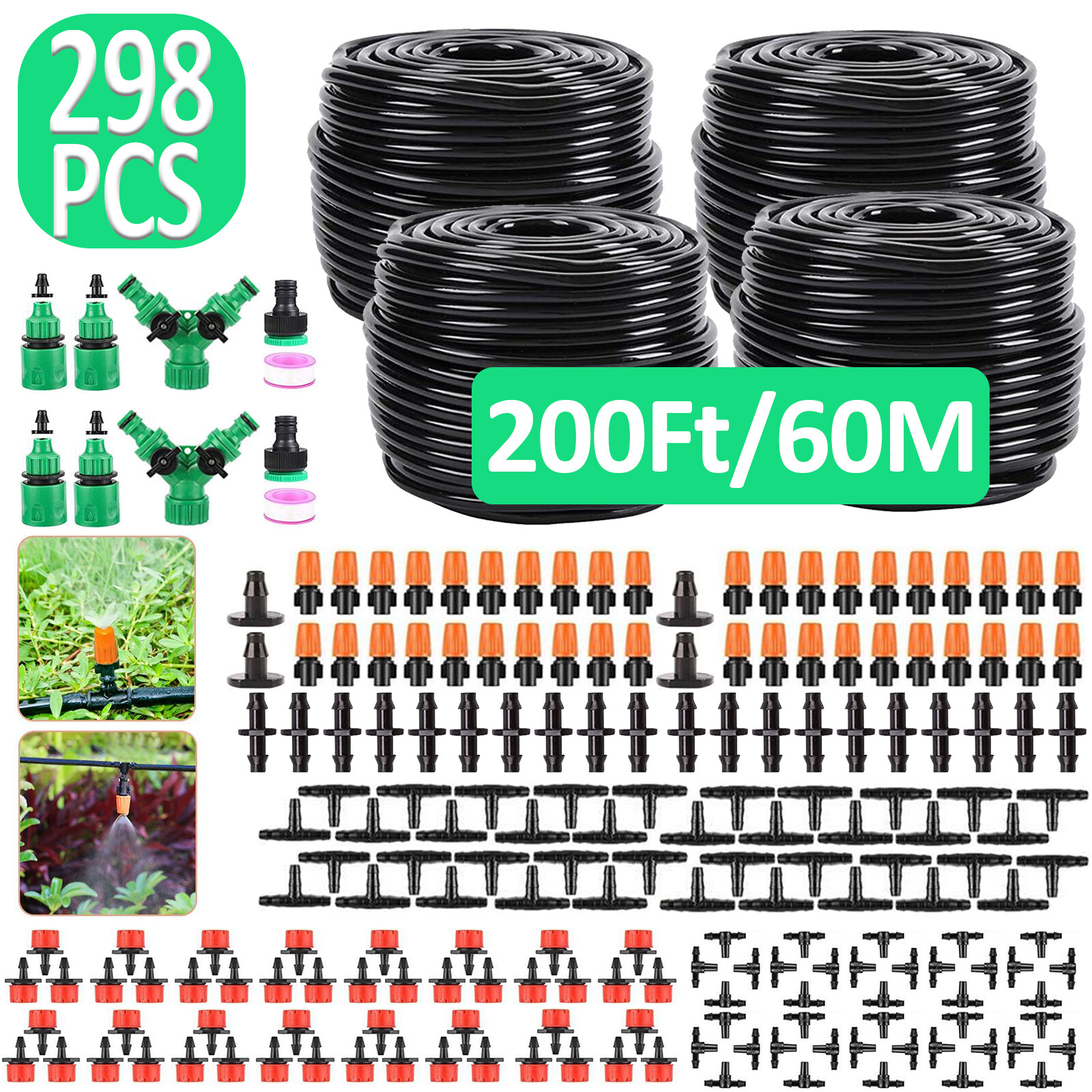 298pcs 200ft Micro Drip Irrigation System Plant Garden Watering Hose Sprayer gallery
