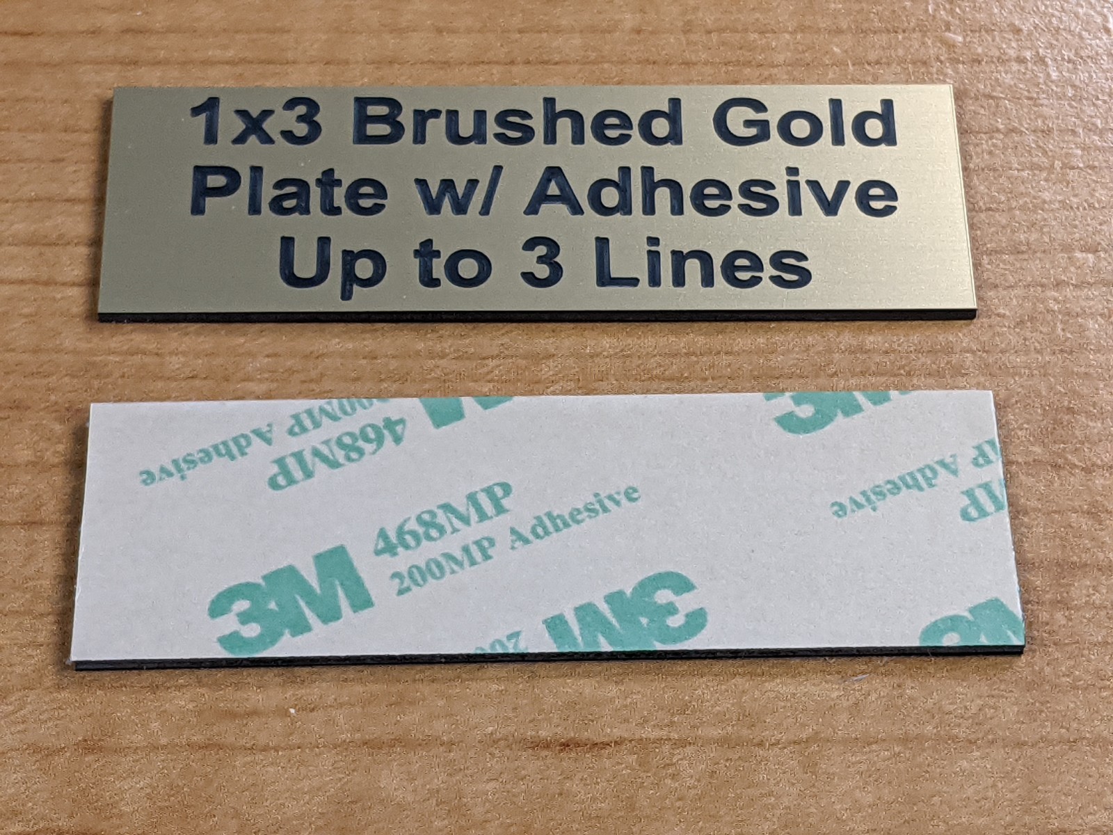 Brushed Gold 1x3 Custom Engraved Stick-On Plate / Adhesive Plaque Sign Label Tag gallery