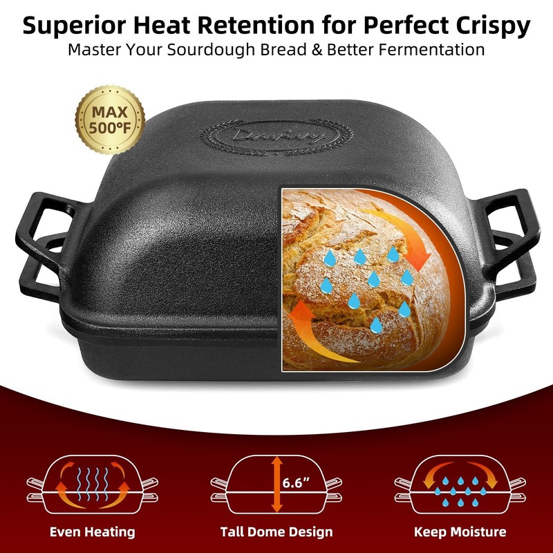 9QT Large Cast Iron Bread Loaf Pan with Lid Pre-Seasoned Dutch Oven Non-stick gallery