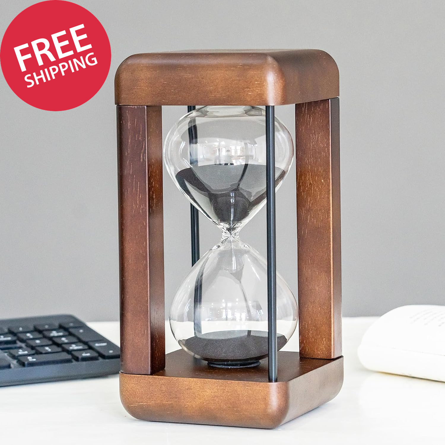 Premium Walnut 60 Min Large Hourglass Decorative Sand Timer Home Desk Decor gallery
