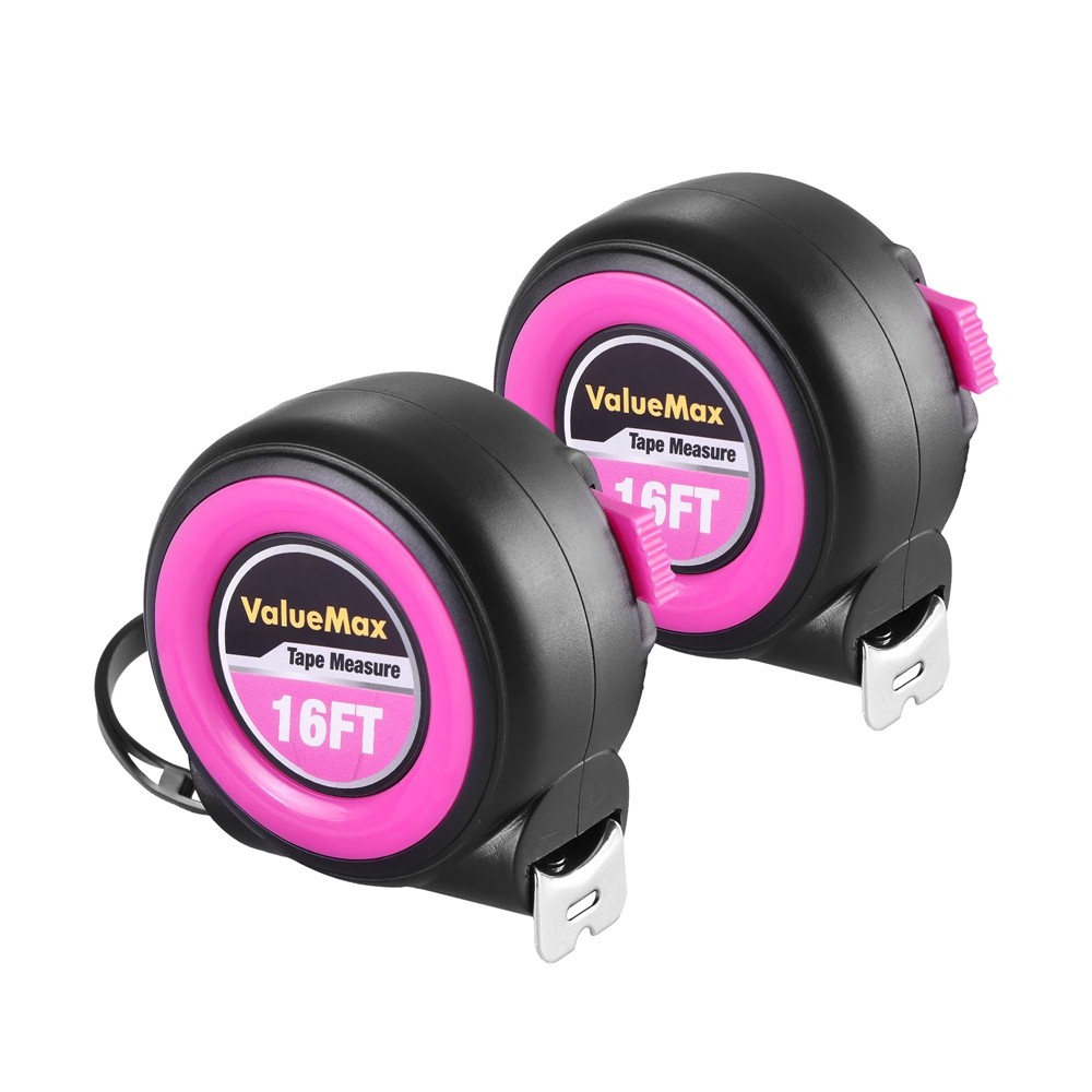 VALUEMAX 2-Pack Pink Tape Measure 16FT Imperial Markings 1/8 1/32 & Self-Locking gallery