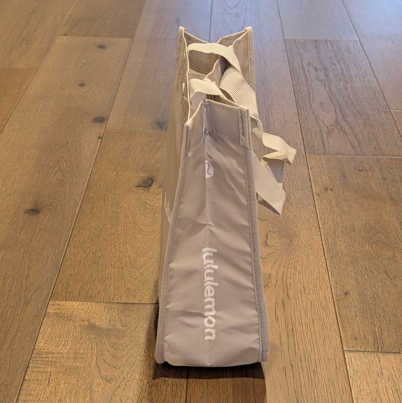 Lululemon Small Reusable Shopping Tote Lunch Bag Tan Beige Taupe White *NEW!* ⚡ gallery