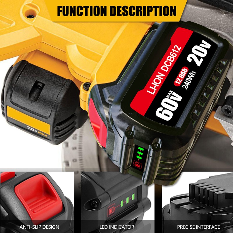 For Dewalt DCB612 FLEXVOLT 20V/60V MAX Lithium Battery DCB606-2 DCB609 DCB612-2 gallery