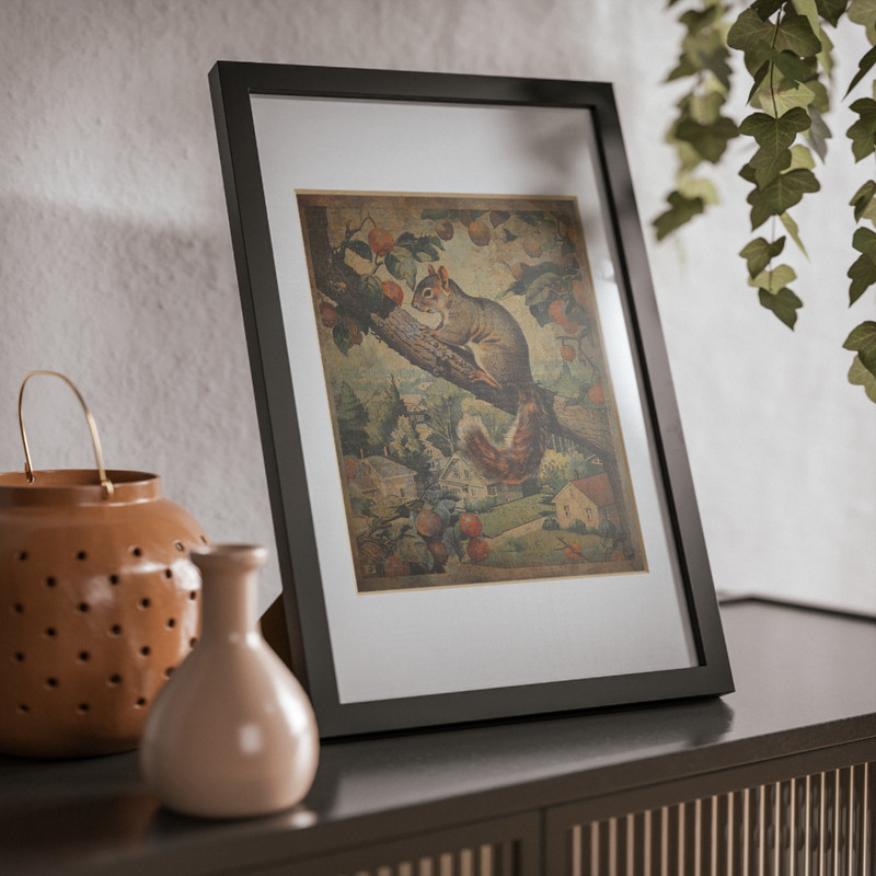 Retro SQUIRREL Fruit Tree Wall Art Poster, Woodland Squirrel Feeder Nature Decor gallery
