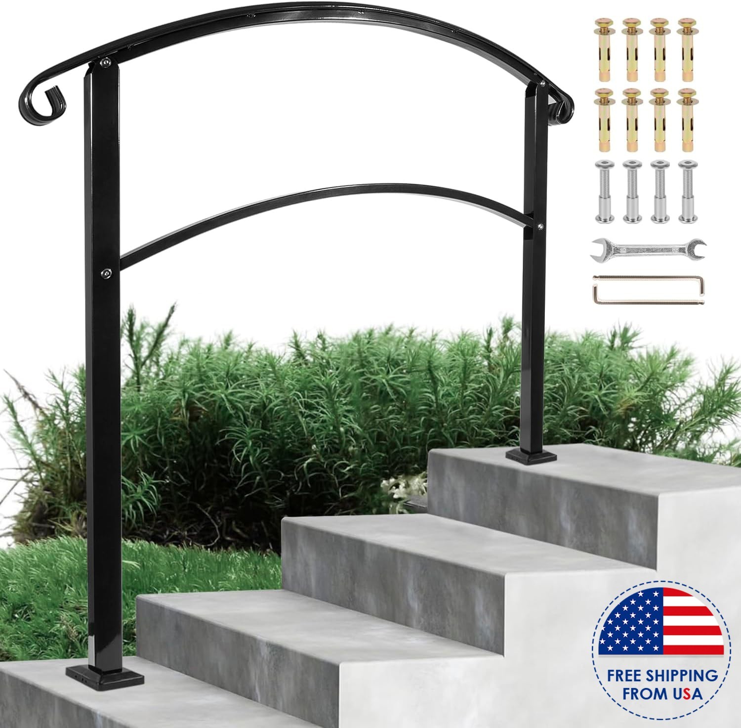 Handrails for Outdoor Steps, 4 Step Wrought Iron Handrail Fits 3 or 4 Steps gallery