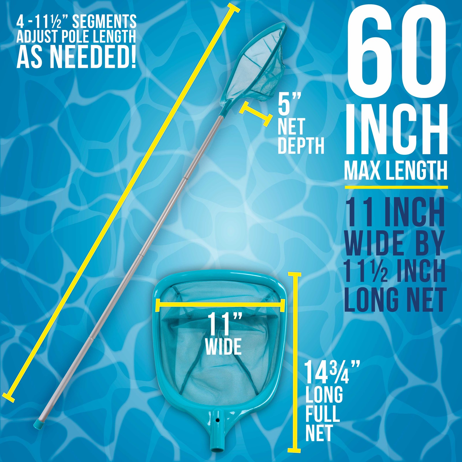 Swimming Pool 5' Leaf Skimmer Net, 4 Pole Sections, Deep Ultra Fine Mesh Netting gallery