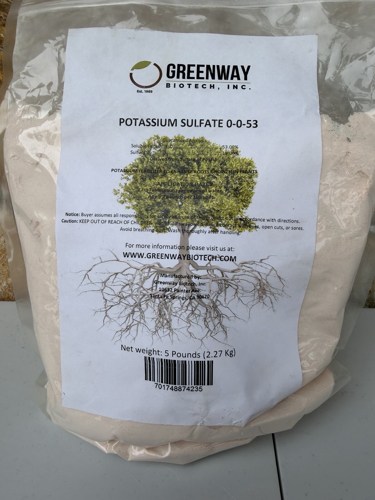 Potassium Sulfate 0-0-53 Plus 18% Sulfur 100% Water Soluble Potash 5 Pounds gallery