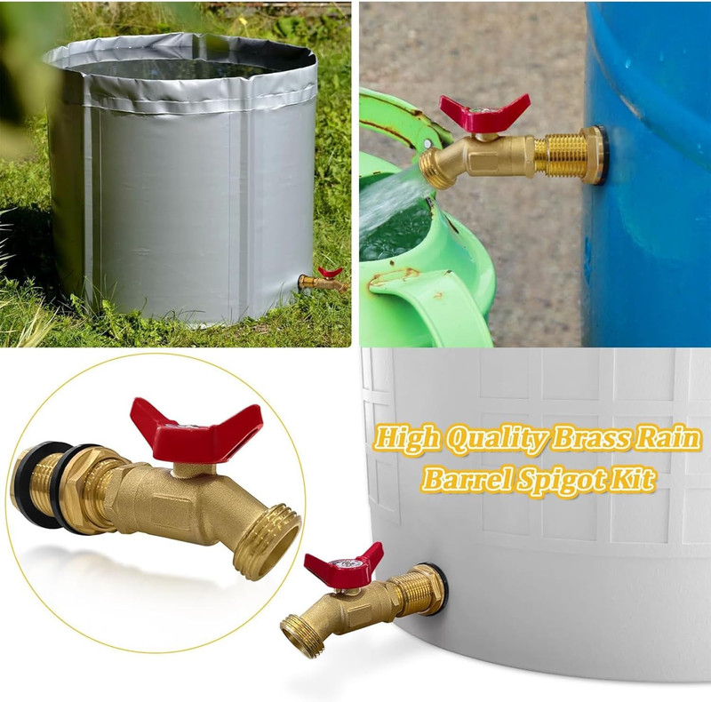 Brass Water Container Rain Barrel Faucets Spigot Kit 3/4" GHT Brass Rain Barr... gallery