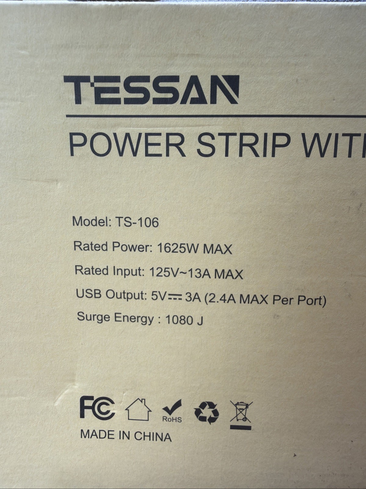 TESSAN TS-106 Surge Protector Strip 6 Outlets 3 USB Ports New Condition A02 gallery