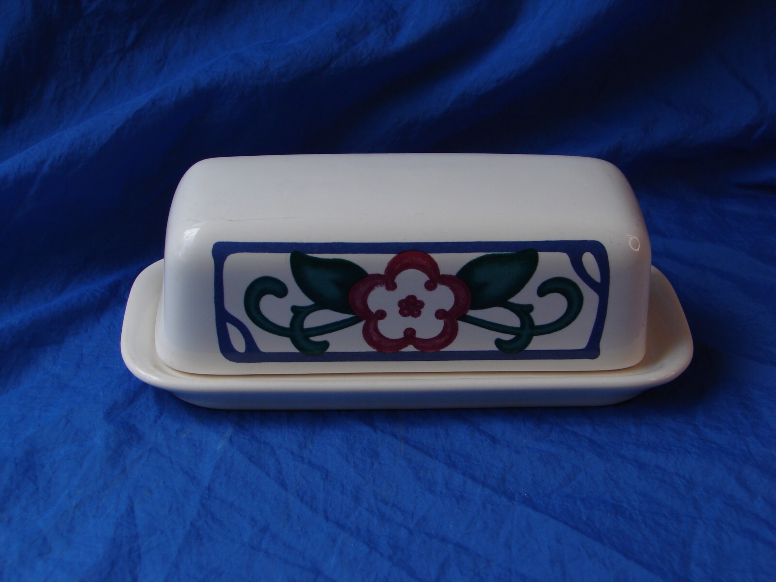 Pfaltzgraff ARBOR VINE Pattern Stoneware Butter Dish Pink Blue Green Floral VGC gallery