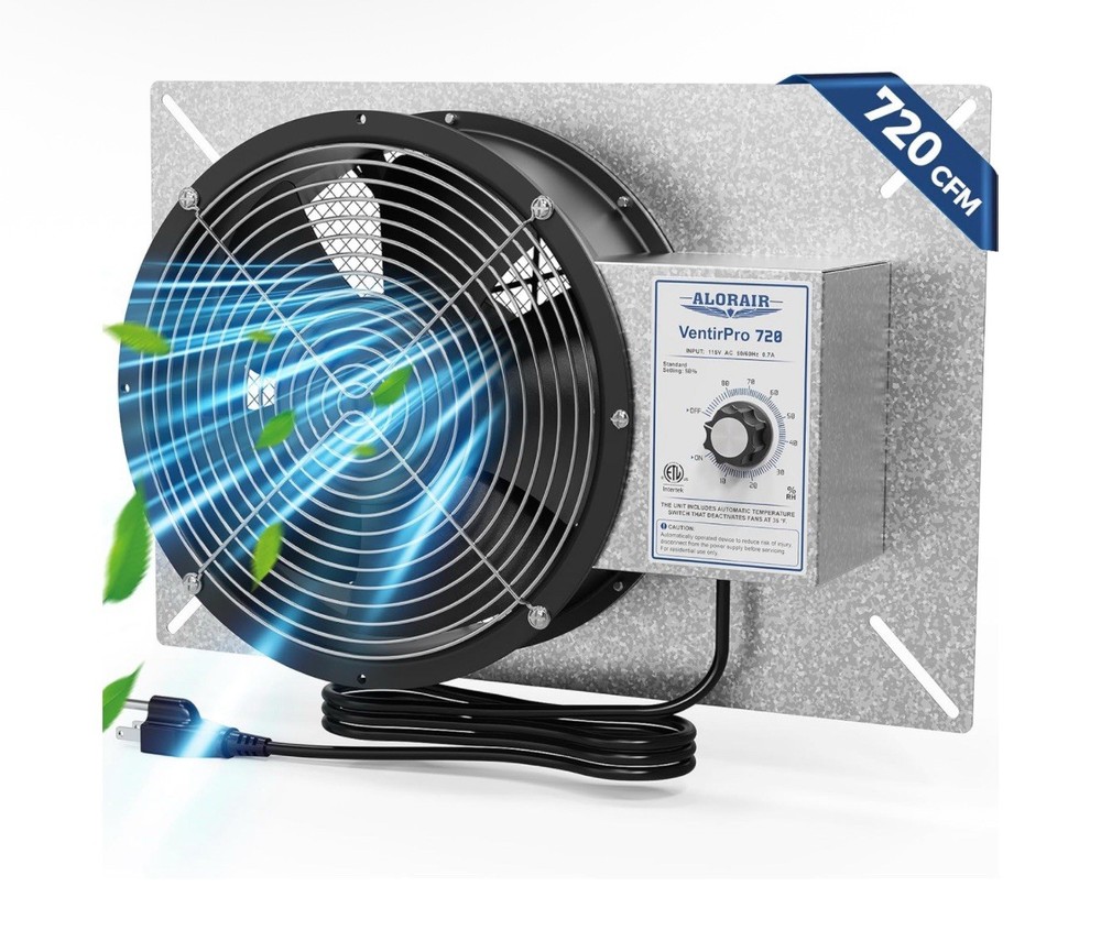 720 CFM High Flow Powered Crawl Space Ventilation Fan, IP55 Rated 10" Basements