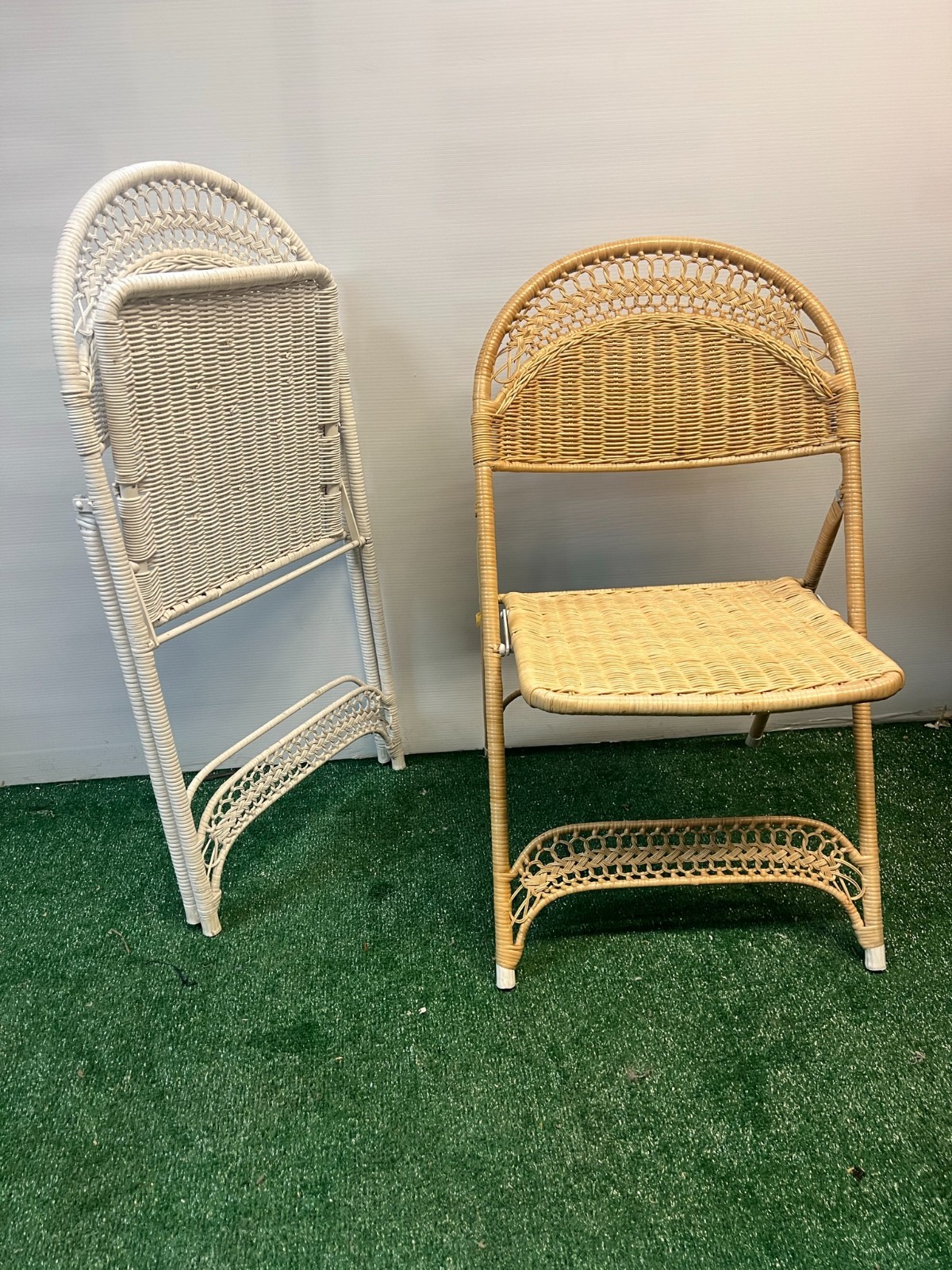 Antique White Wicker Folding Chairs Set of 2 for Home Office, Metal Frame gallery