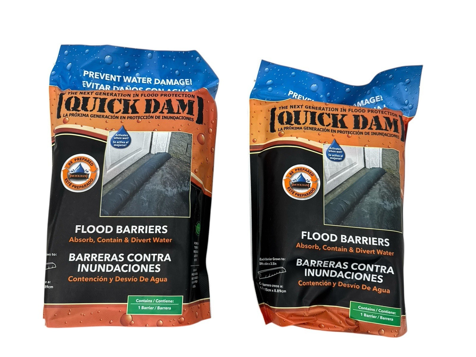 Quick Dam Water Activated Flood Barrier Grows to 5ft X6inX 3.5in QD65-1 2pack gallery