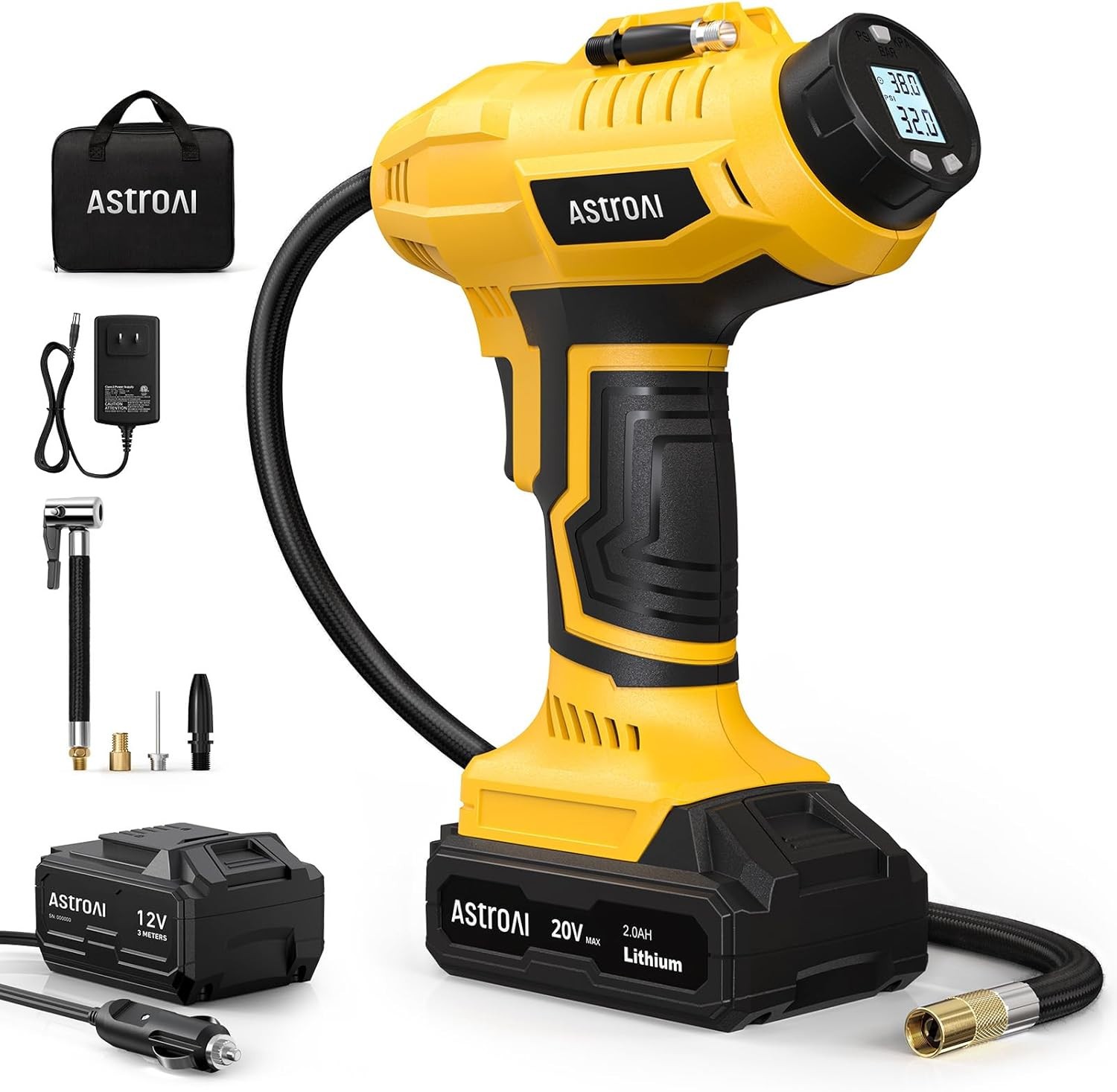 YELLOW AstroAI Cordless Tire Inflator Air Compressor 20V Rechargeable Portable gallery