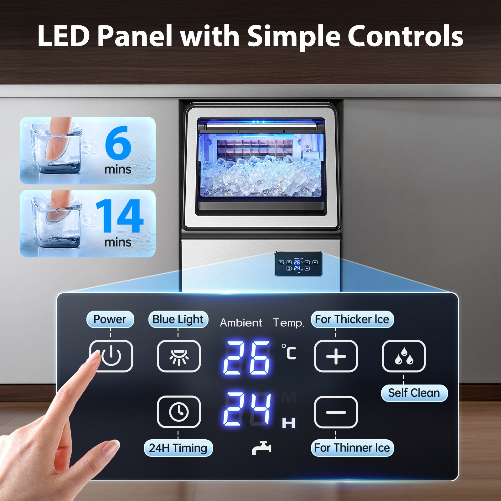 130lb Commercial Ice Maker Zomagas Freestanding Built in 40 Ice Cubes 6-14 Mins gallery
