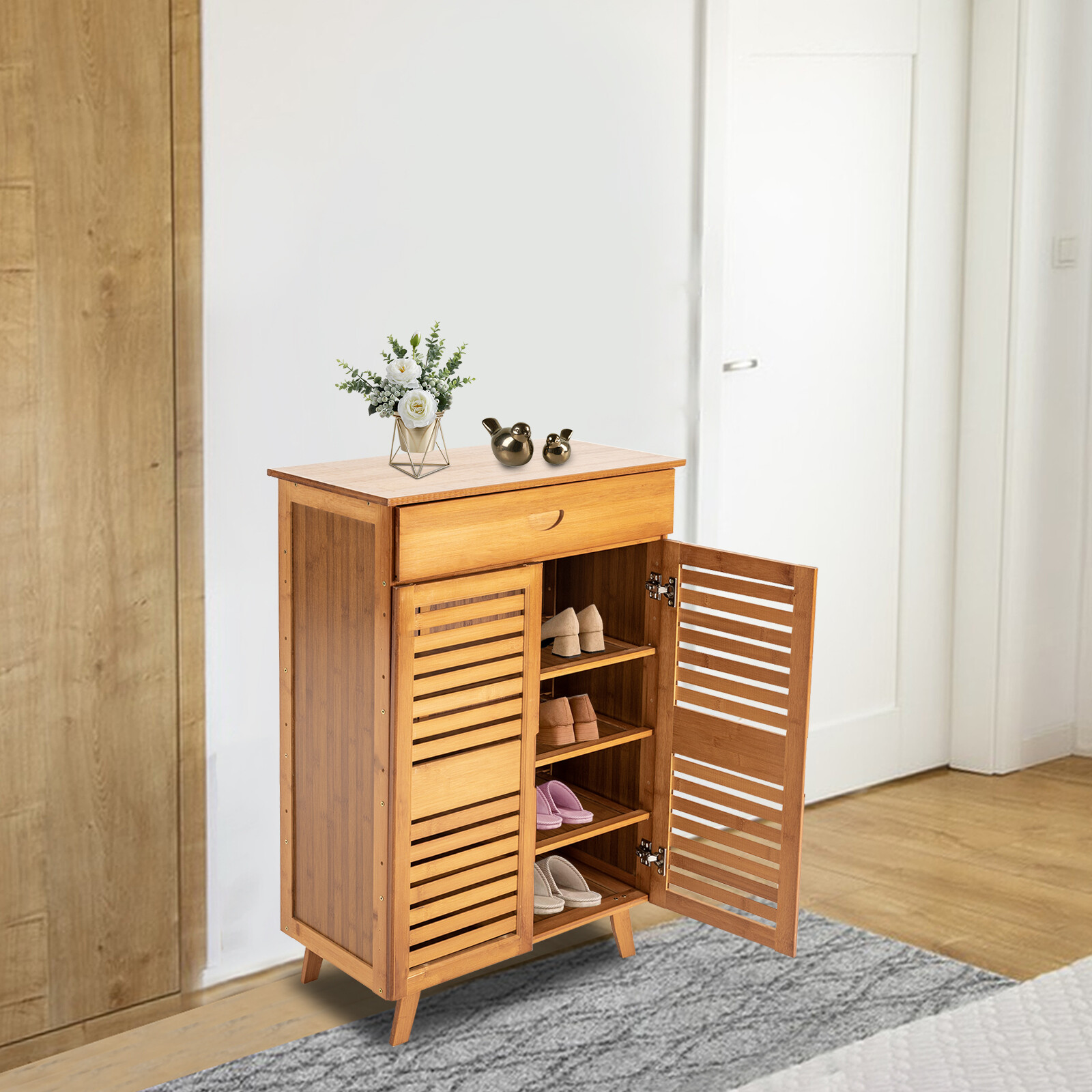 4-Tier Bamboo Shoe Rack Shoe Shelf Book Case Shoecase Bookcase Storage Cabinet gallery
