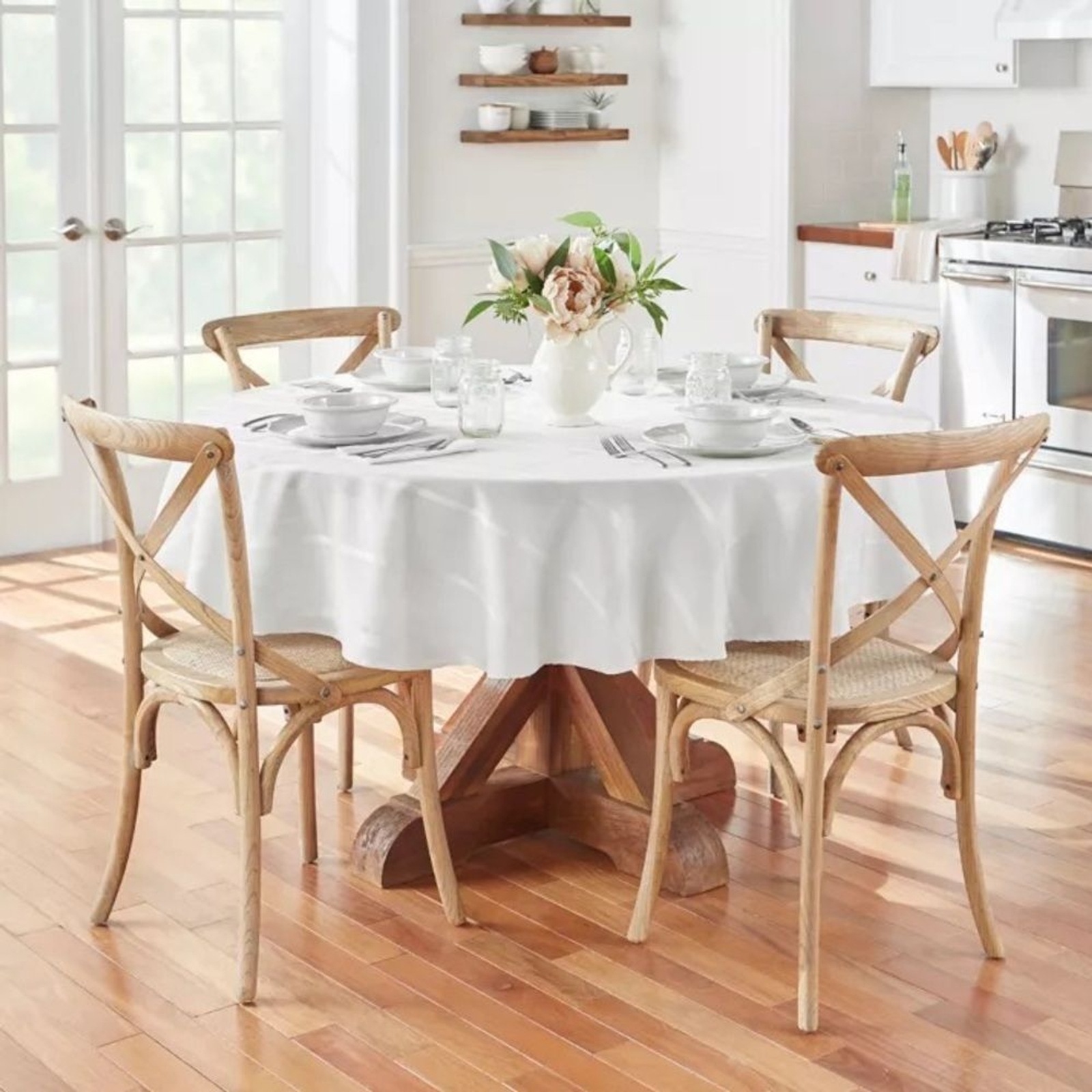 Bardwill Linen White Bead-Up Spill Proof Round 90" Silk Like Tablecloth 6-8 NEW gallery