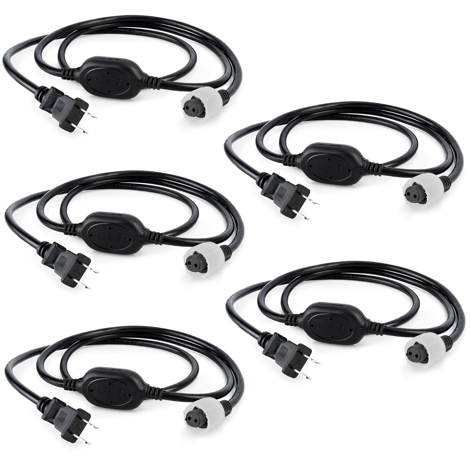 5 Pack 5ft LED Rope Power Cord w/Connection Cap for 3/8" LED Rope Lights gallery