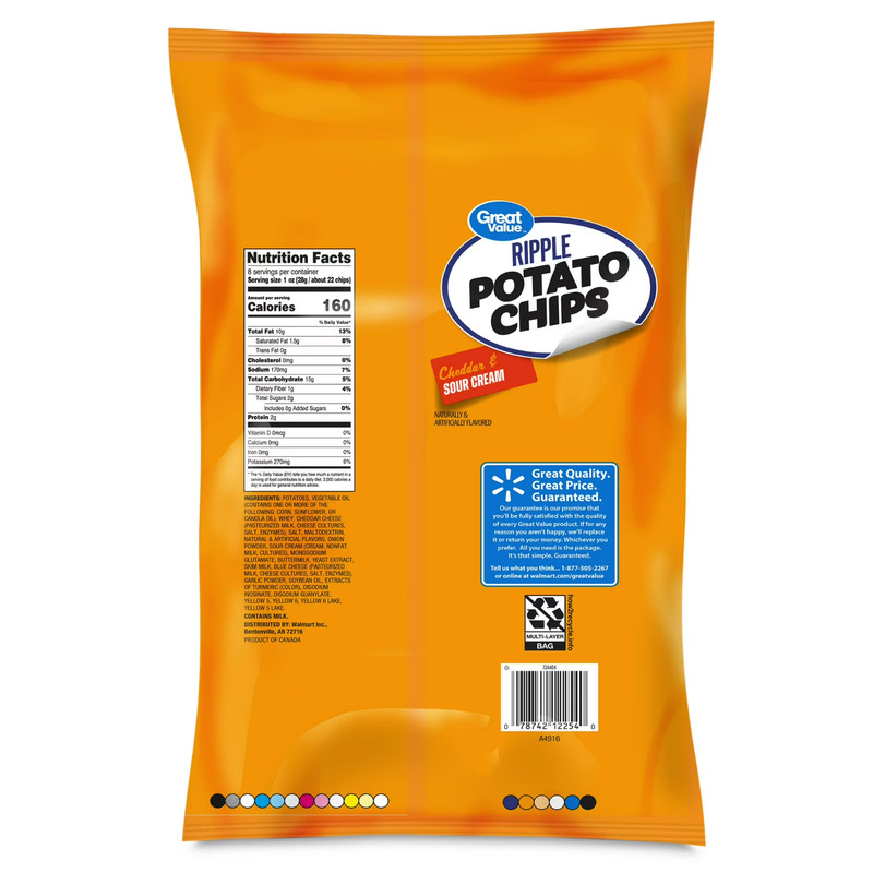 (4 pack) Great Value Rippled Cheddar & Sour Cream Potato Chips, 8 oz Bag gallery