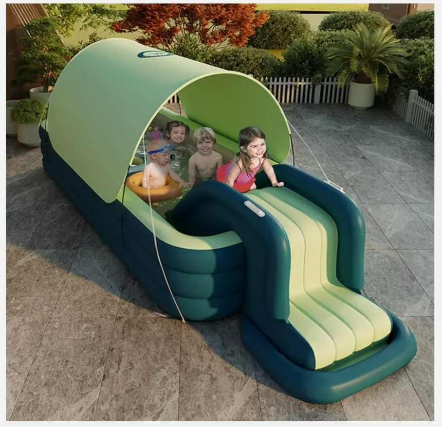 EXTRA LARGE Inflatable Pool with Slide /Canopy/ dust cover 118.11" x118.11"x9.06