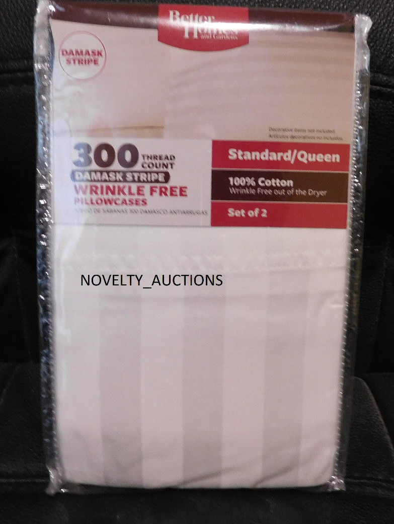 ZAQ Better Homes 300 Thread Count Wrinkle Free Damask Stripe Pillow cases white gallery