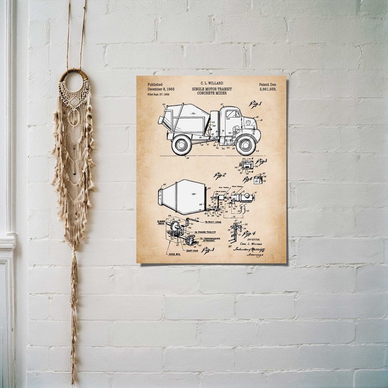 Construction Worker Gifts, Cement Mixer Patent Canvas Print, Ready To Hang gallery