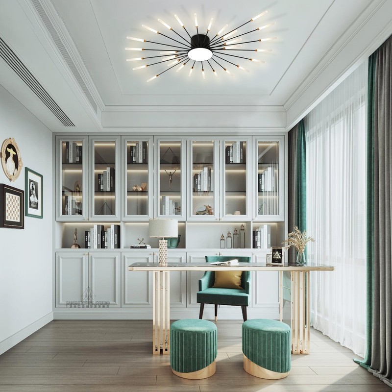 Modern LED Ceiling Light 28 Heads Dimmable Flush Mount Chandelier（Gold/Black） gallery