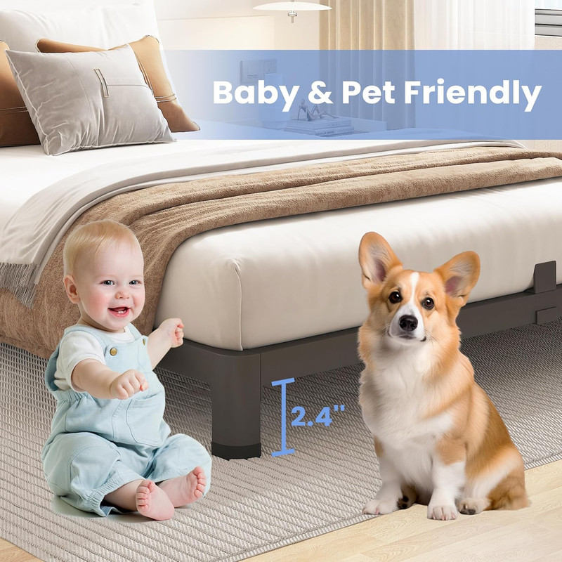 4 Inch Full Size Bed Frame with round Corner Legs Mattress Retainers 3500LBS Hea gallery