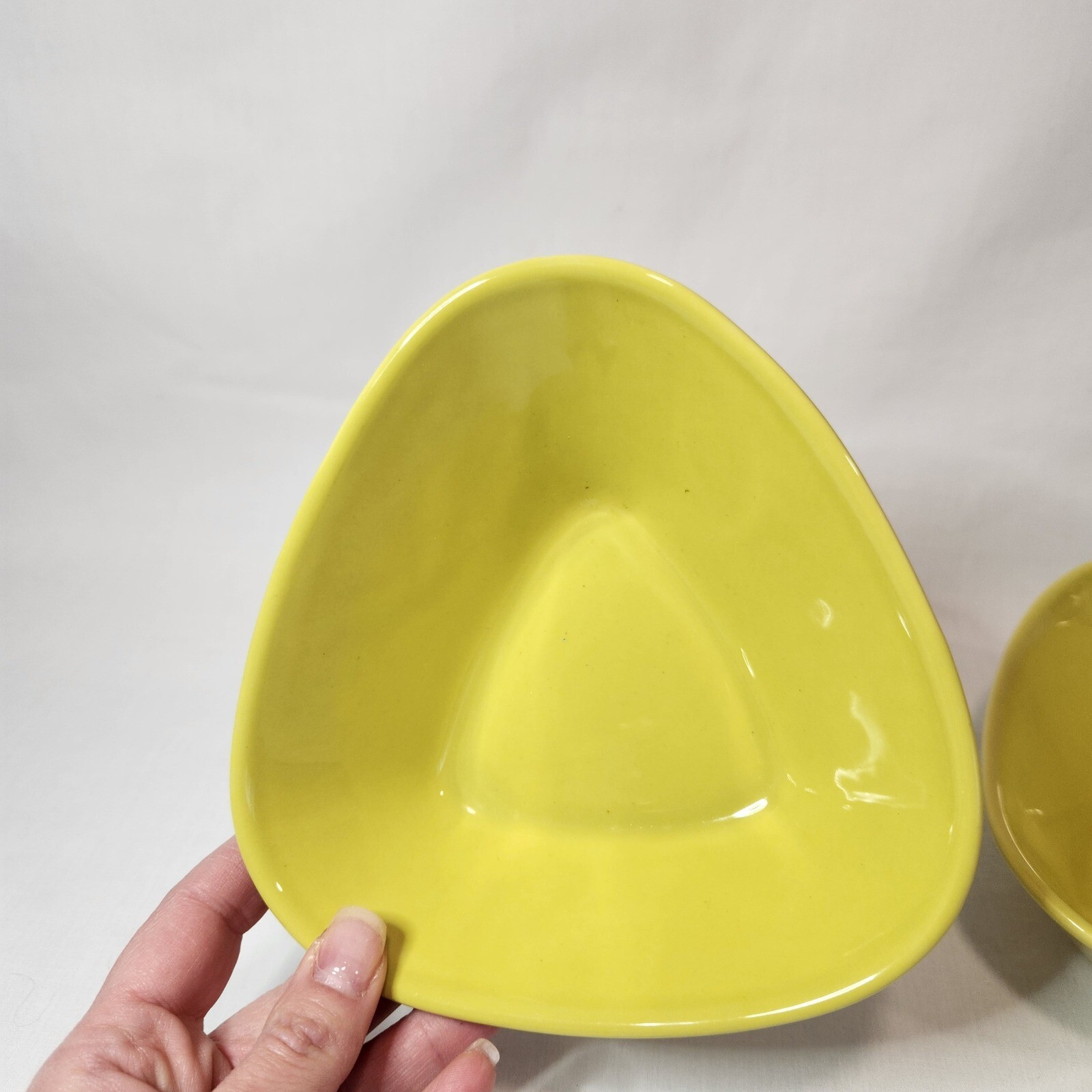 Set of 2 Crate & Barrel Triangle Cereal Soup Bowls Ceramic Yellow Green Portugal gallery
