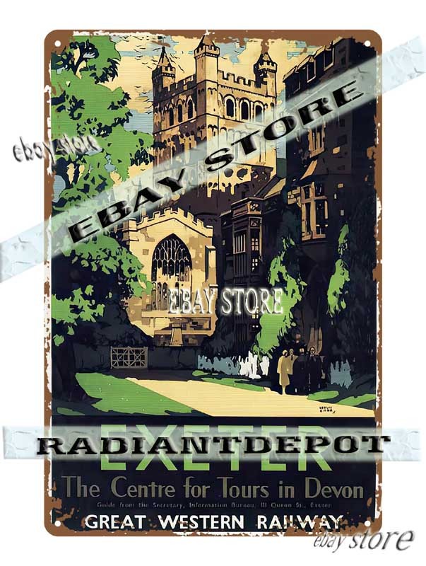 Tin Sign 1930s Exeter Devon travel poster artwork living room walls gallery