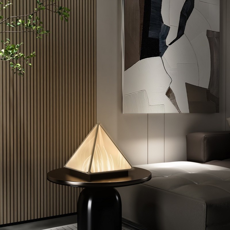 Pyramid Table Lamp Modern Lighting Fixture w/ Frosted Glass Lampshade Dimmable gallery