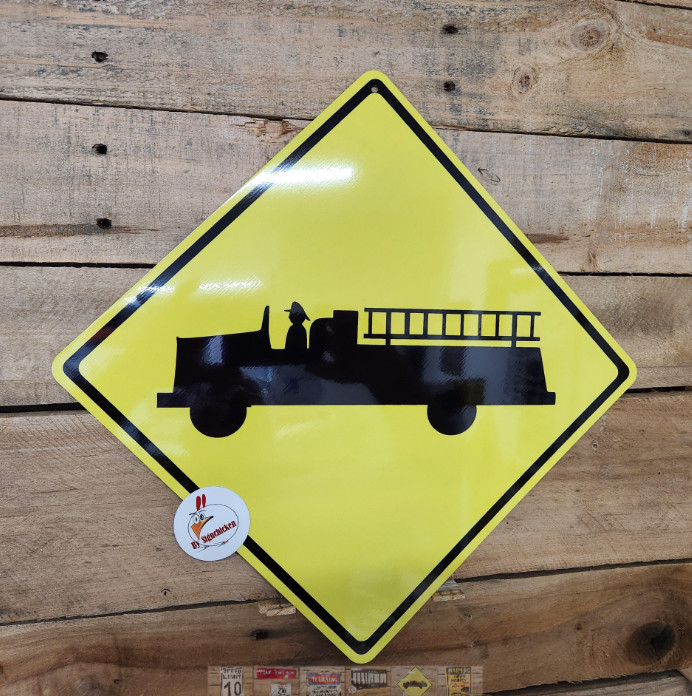 FIRE TRUCK SIGN, fireman, firefighter, caution sign replica, fire house, fire gallery