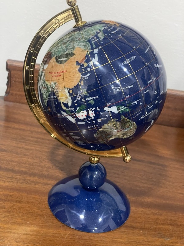 Gemstone World Globe 10” Multi Colored w/ Blue lapis Base EYE-CATCHING. Read gallery