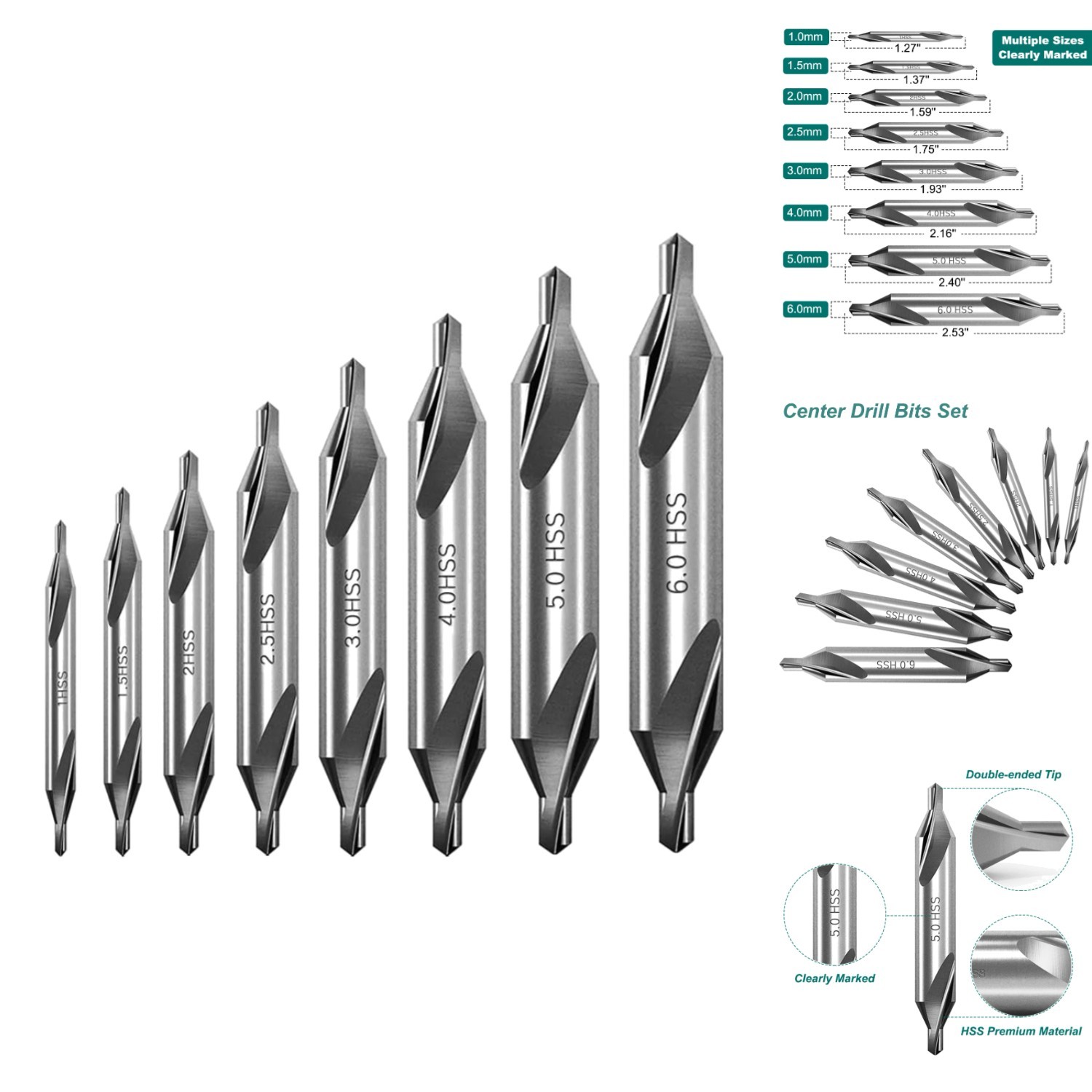 8Pcs HSS Center Drill Bits Set 60 Degree Countersink Lathe Mill Tool 1mm to 6mm gallery