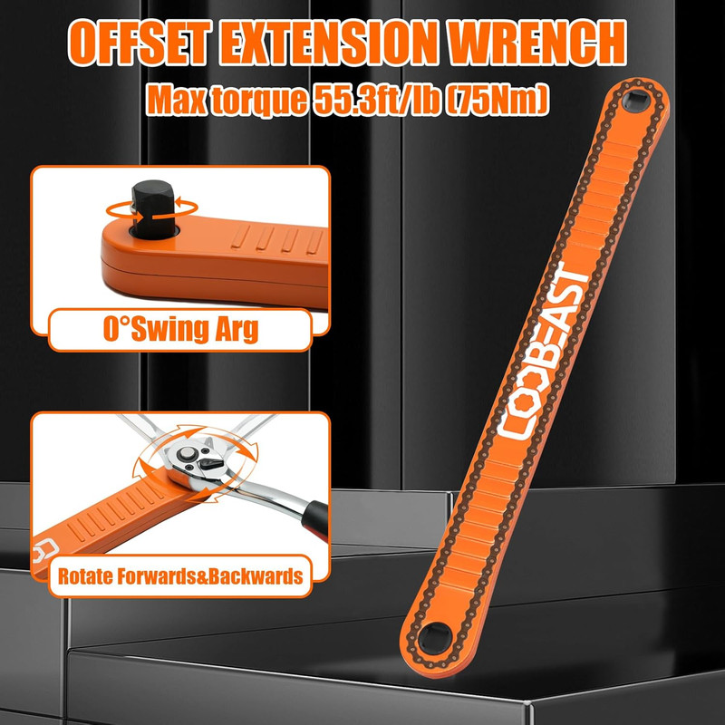 3/8 Offset Extension Wrench Impact Ready Socket Tool with 3 Adapters gallery