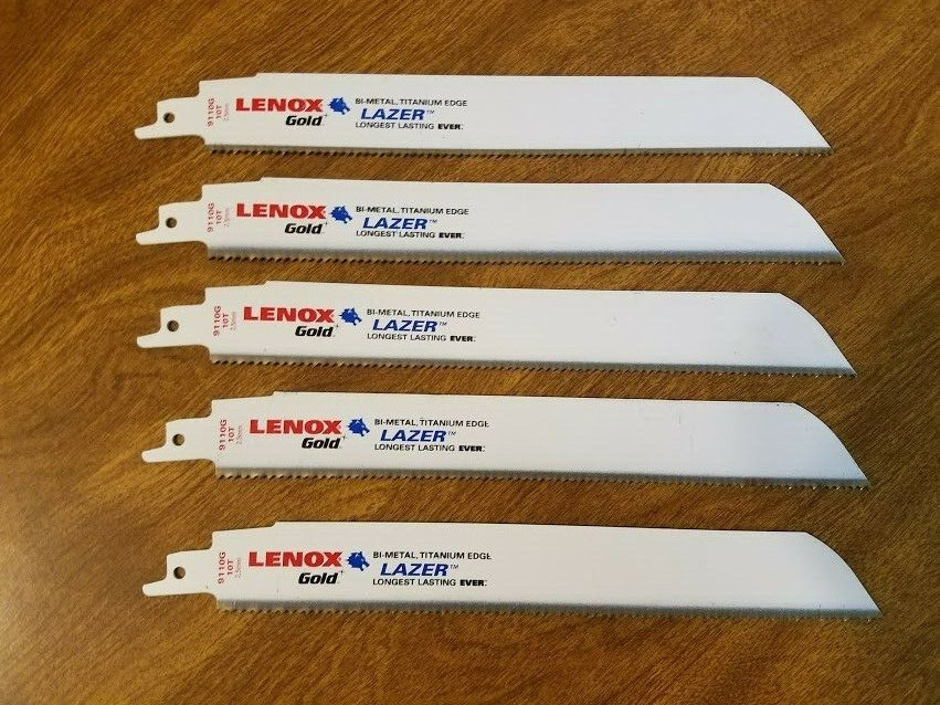 5 LENOX GOLD 9110G STRAGHT TITANIUM EDGE BI METAL RECIPROCATING SAW BLADES gallery