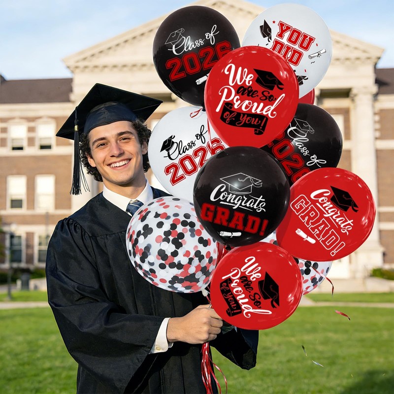 2026 Red & Black Graduation Decorations Set 63Pcs Graduation Grad Latex Ball... gallery