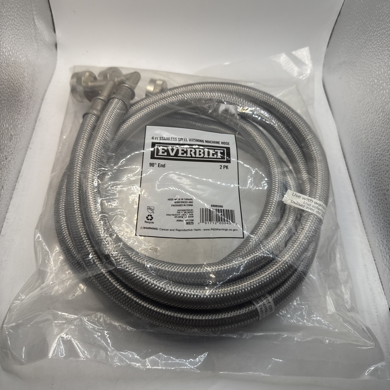 Everbilt 4 ft. Stainless Steel Washing Machine Connector Hoses (2-Pack)- 90* End gallery