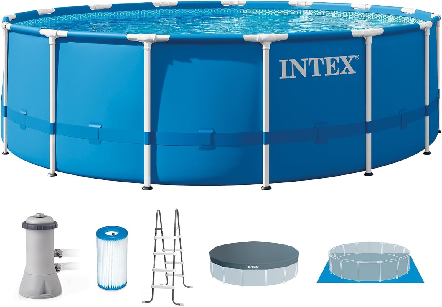 Above Ground Pool Set, 15ft x 48in Metal Frame w/ 1000 GPH Pump, Ladder & Cover gallery