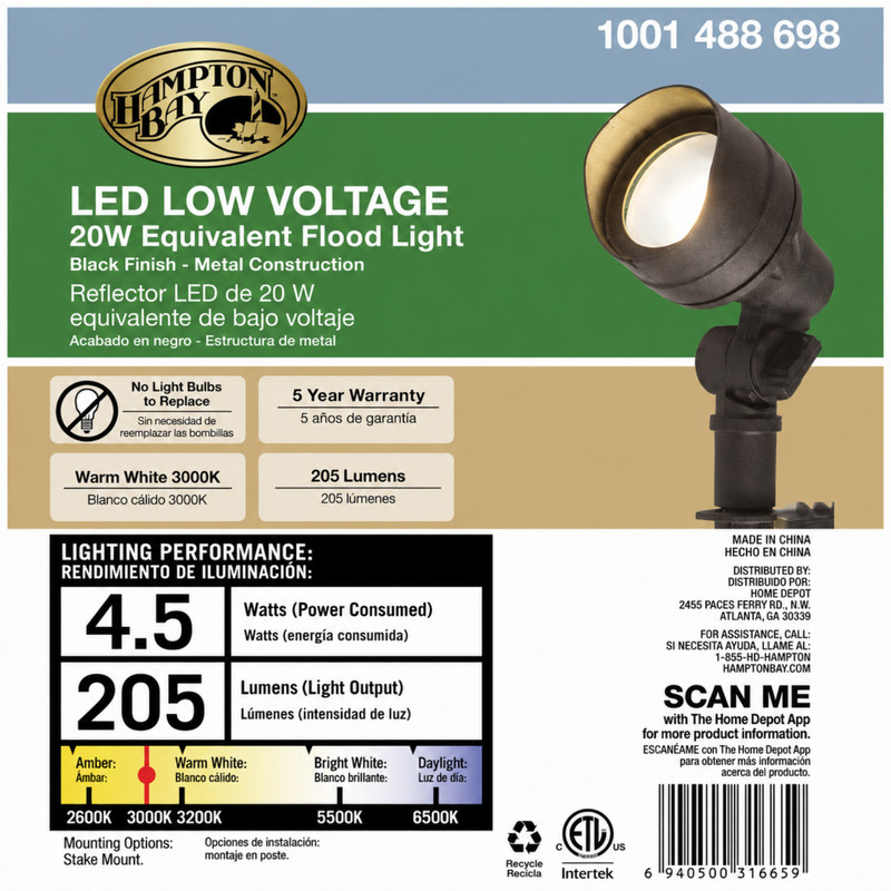 2-pack Hampton Bay LED Low Voltage Spotlight Metal Black Landscape Lights 20W gallery