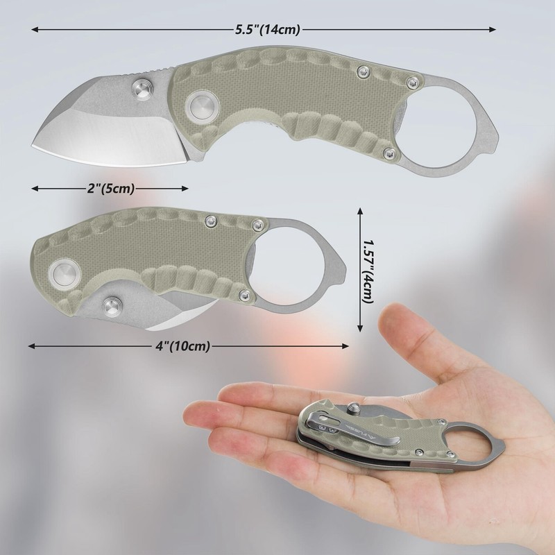 FLISSA 4"Small Folding Pocket Knife Desert Tan G10 Handle w/8Cr13MoV Steel Blade gallery